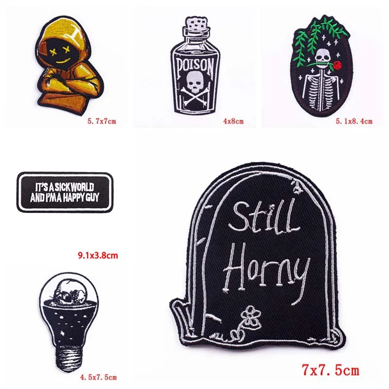 Prajna Wholesale 10PCS Punk Style Skull Iron On Patches For Clothing Stickers DIY Embroidered Patches On Clothes Badges Stickers