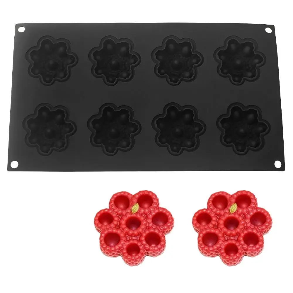 1/8 Cells 3D Raspberry Silicone Mold Food-Grade Silicone Heat-Resistant Dessert Baking Tools DIY Reusable Pudding Mould view 6