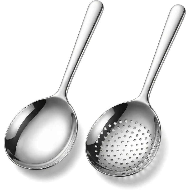 Set of 2Pcs Soup Ladles for Serving,Short Handle Stainless Steel Ladle and Strainer Set for Home Kitchen Restaurant Use