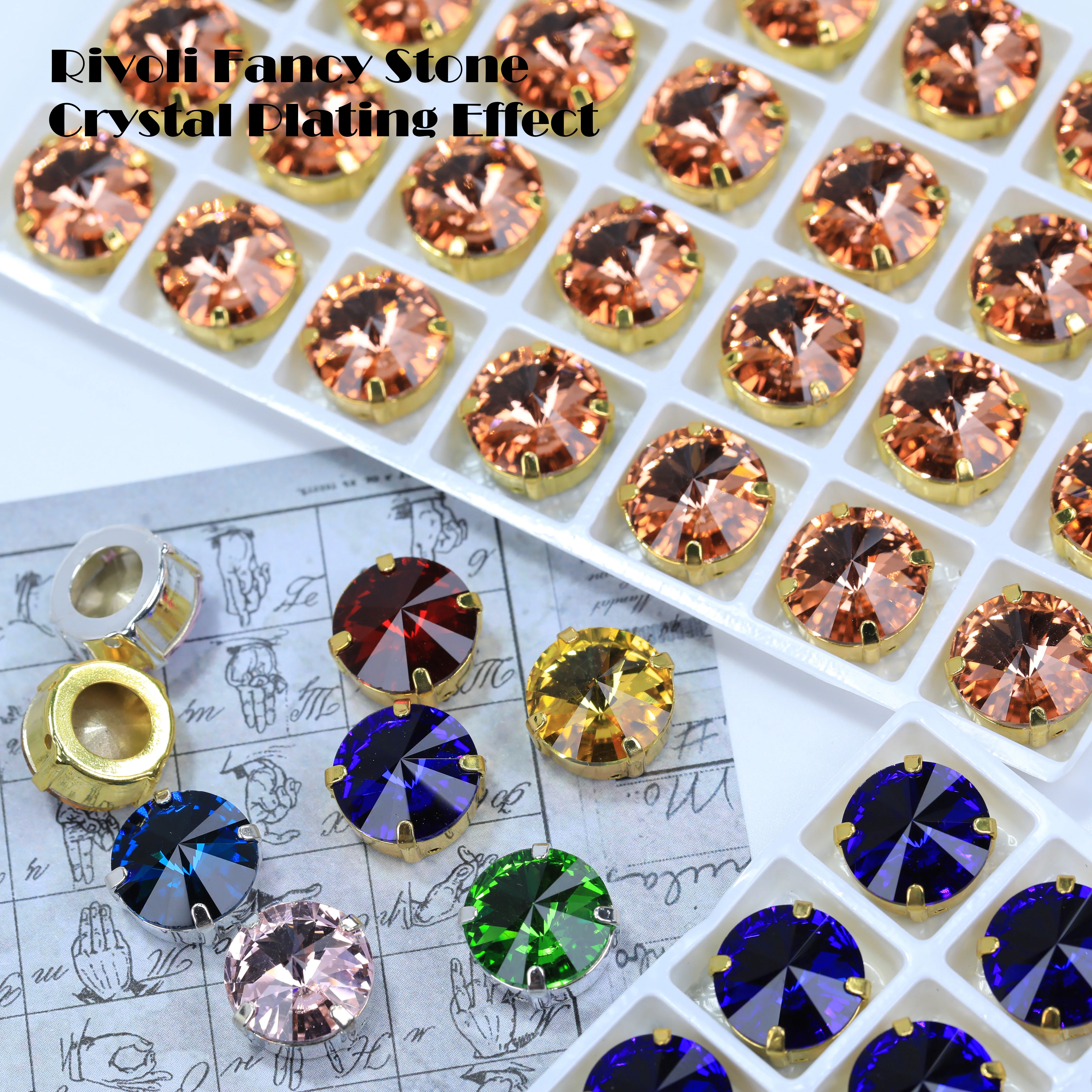 Hochwertige, satzförmige, aufnähbare Rivoli-Fancy-Stone, farbig beschichtetes Glas, Strass, Bling, DIY-Bastelzubehör, Handyhüllen-Deko, Haarschleifen, Kleidung – Detail 2