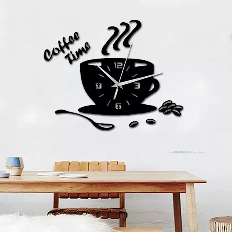 3D Acrylic DIY Wall Clock Mirror Wall Clocks Simple Home Digital Wall Sticker Decoration Mute Coffee Cup Wall Quartz Clock