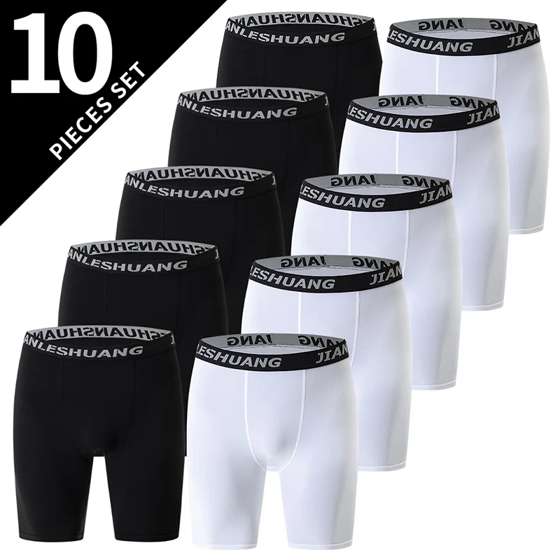 

10/5 Piece Set Of Men's Solid Color Classic Long Underwear Quick Drying Youth Sports Comfortable Elastic Casual Boxer Shorts