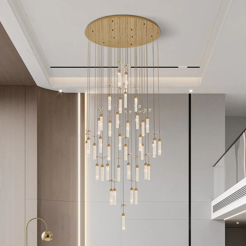 

Modern LED Light Luxury Crystal Pendant Lamp Bedroom Living Room Staircase Rotating LOFT Customizable Quantity of Chandelier