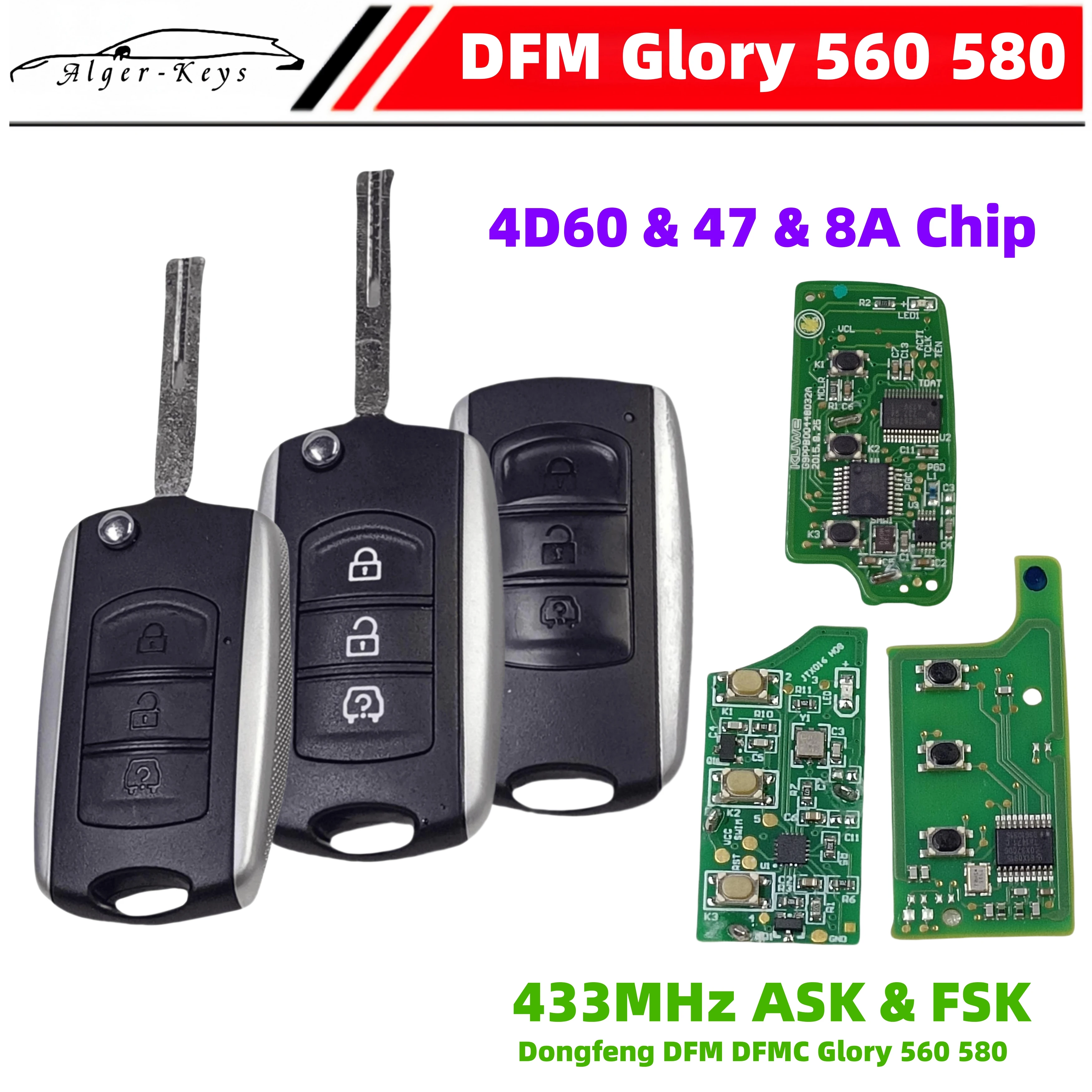 Algernon-keys OEM Genuine Original 433Mhz 4D60 47 8A Chip Flip Key For DongFeng DFM DFMC Glory 560 580