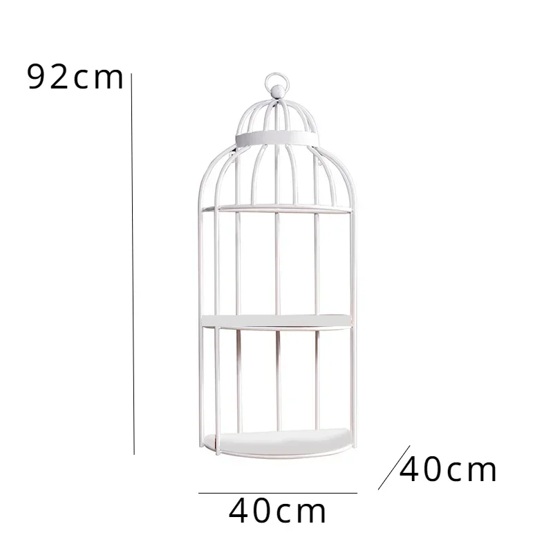 American Retro Storage Holders, Iron Wall Hanging Bird Cage, Living Room Bar Shelves, 2-Layer Vintage Decorative Storage