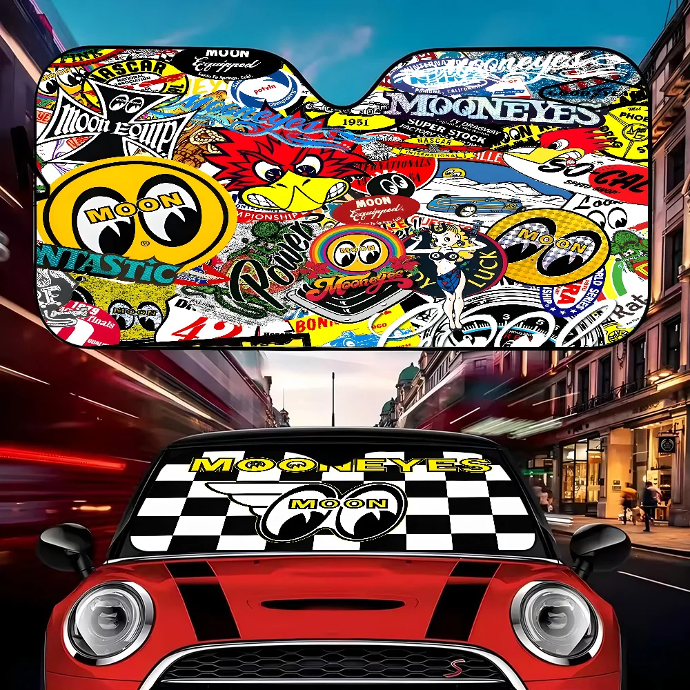 Mooneyes Car Sunshade Front Sunscreen Heat Insulation Cooling Aluminum Summer Car With Cartoon Glass Cover image 4