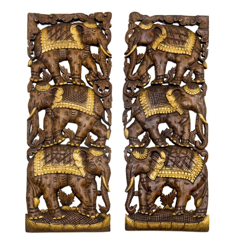 

Elephant carving board South East Asia style wood carving decorative painting Thai crafts