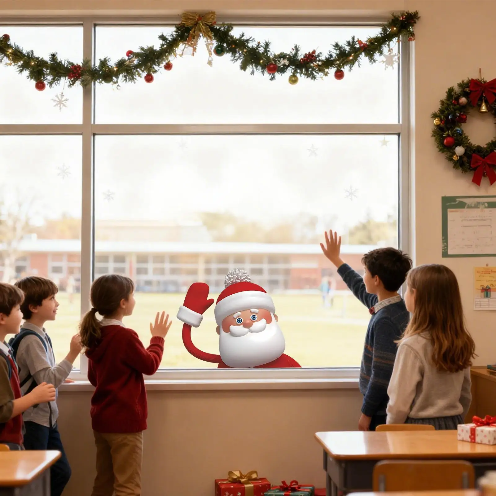 يلوح سانتا عيد الميلاد نافذة يتمسك ثلاثية الأبعاد تأثير الباب يتمسك كبير سانتا كلوز ملصقات نافذة ملصقات ديكور المنزل نافذة الشارات #3