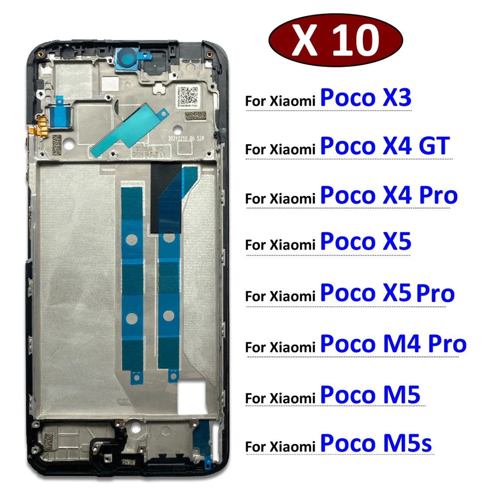 10Pcs, Front Frame For Xiaomi Poco X3 X4 GT X5 M4 M5 Pro 4G 5G M5s Middle Frame Bezel Housing Replacement Parts