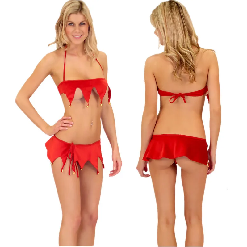 

New Sexy Lingerie Women's Tassel Christmas Outfit Fashion Compared To Three-point Exotic Set Red Underwear Apparel