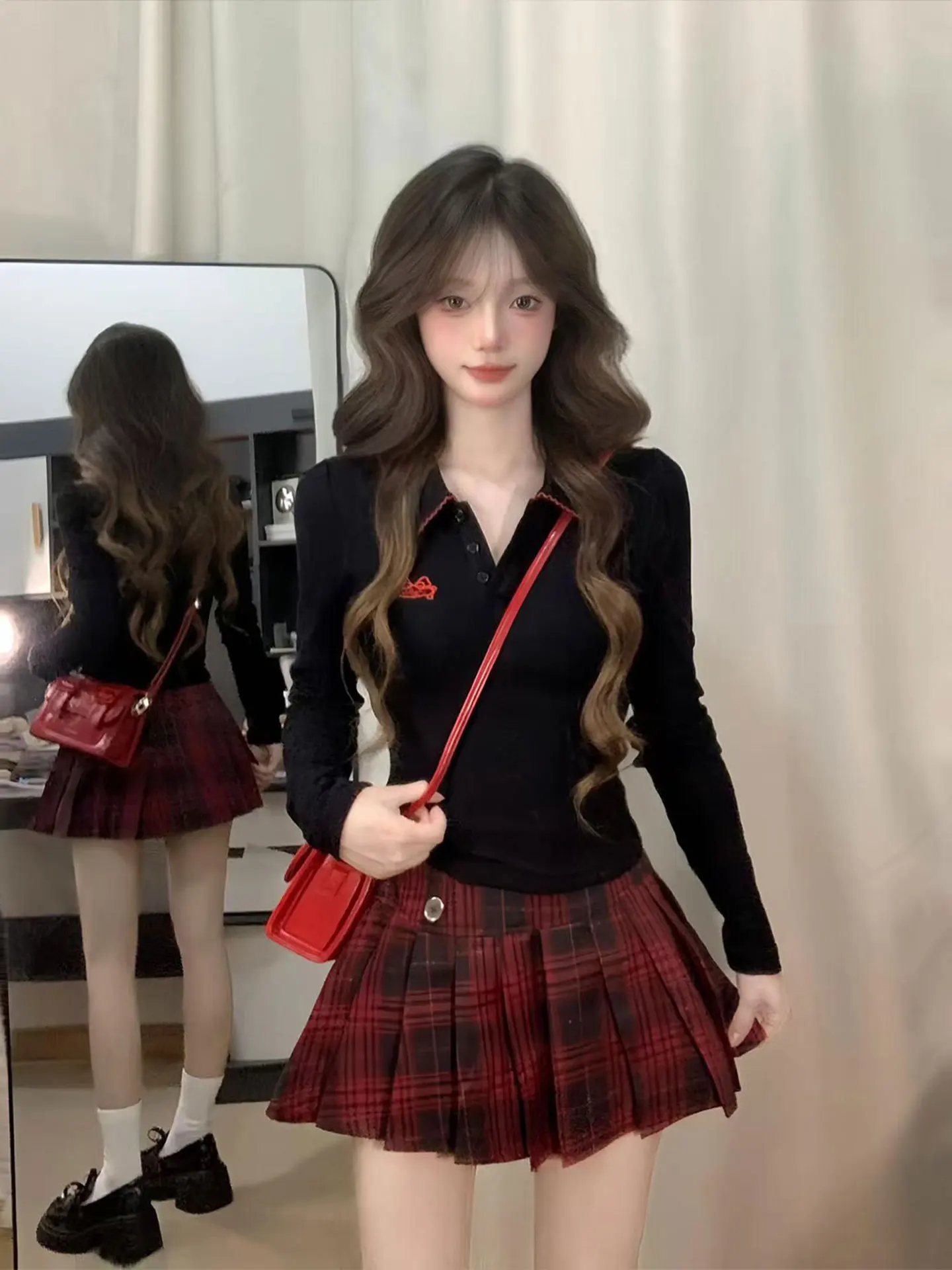Low Waist Plaid  Skirt Women's A-Line Gingham Half-length Skirts Retro American JK Style plus Size Anti-Lightening
