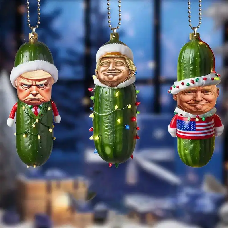 Christmas Cucumber Pendant Acrylic Christmas Tree Ornaments 2D Flat Car Hangable Ornament Holiday Decoration for Home