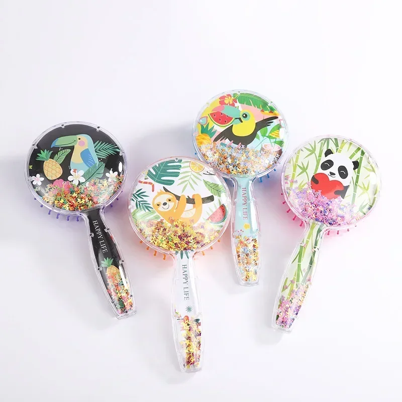 Children Baby Cute Cartoon Pattern Round Animals Sequins Hair Comb for Kids Girls Anti-knot Massage Comb Hair Brush Hairbrush