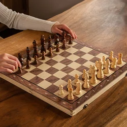 Chess Set - Magnetic Foldable Portable Solid Wood Chess Board - Educational Games for Students and Kids - Christmas Gift