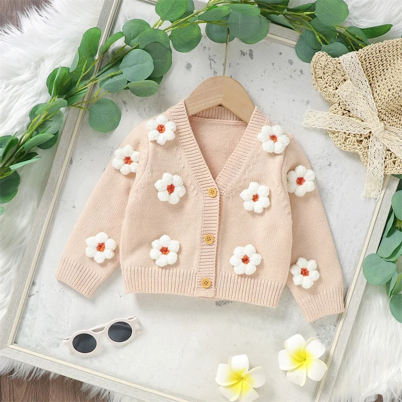 Toddler Baby Girl Sweater Floral Cardigan Knit Long Sleeve Coat Cute Fall Winter Outfits Clothes Infant Newborn