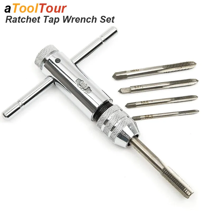 Adjustable T-Handle Ratchet Tap Reamer Hand Manual Holder Wrench M3 M4 M5 M6 M8 Metric Machine Screw Thread Plug T-shaped Tool