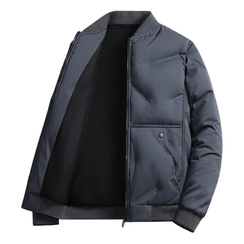 سترة شتوية دافئة للرجال فضفاضة مقاس كبير بلون سادة وياقة واقفة موضة الأعمال معطف مبطن غير رسمي سميك سترة مقاومة للبرد