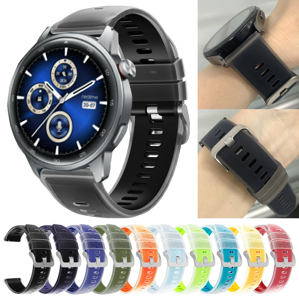 

Силиконовый ремешок 22 мм для Realme Watch S2, сменный мягкий браслет для Realme Watch S 2 3 Pro, спортивный ремешок для умных часов, аксессуары