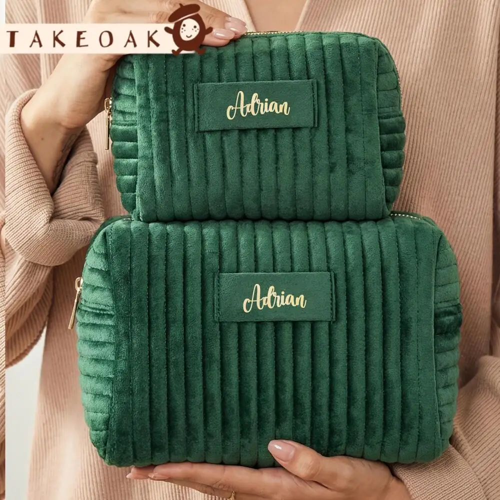 2PCS Ersonalized Name Velvet Makeup Bag Toiletry Bag with Travel Bottle Set 9Pcs Set Custom Name Cosmetic Pouch with Zipper