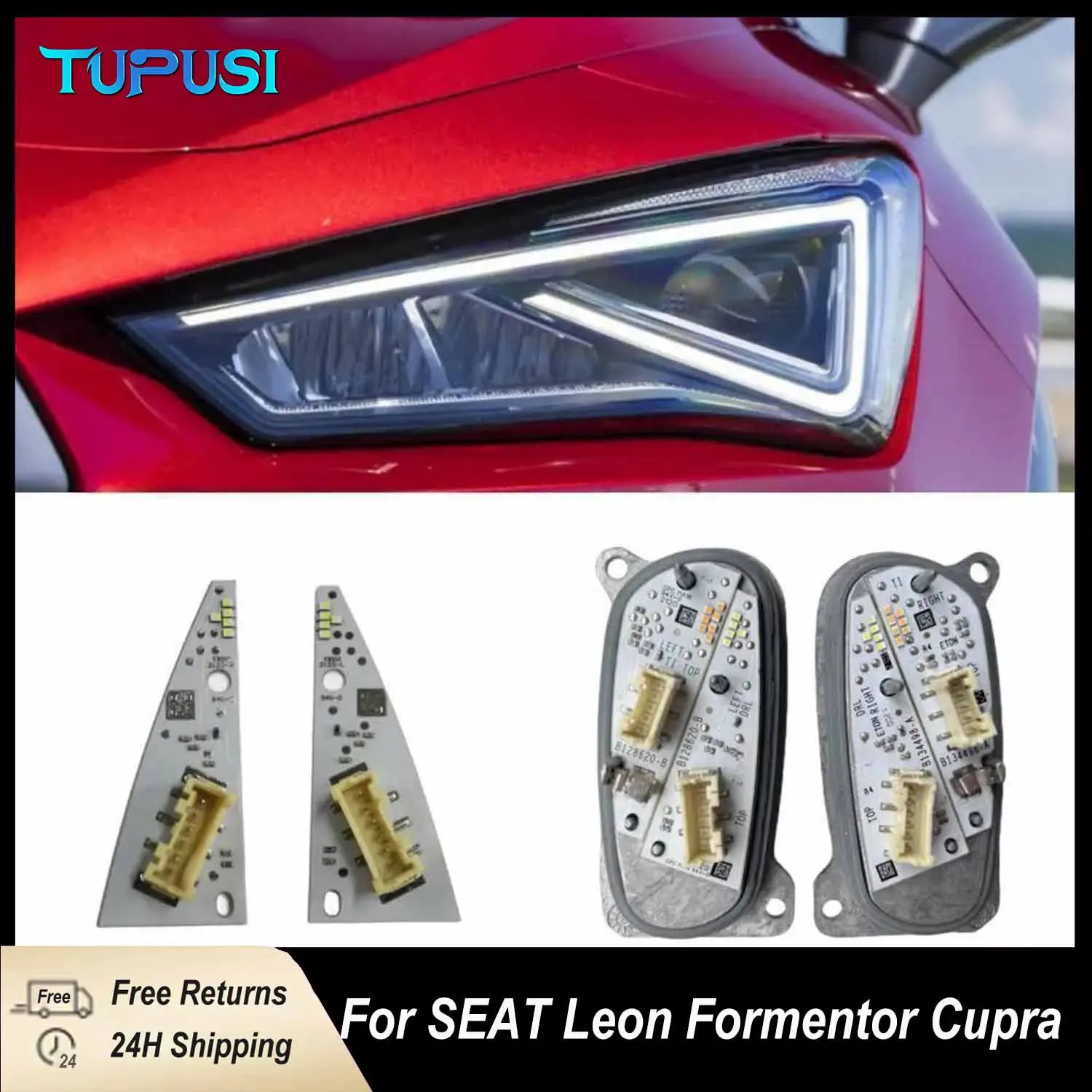 

New White DRL Boards B134498-A For SEAT Leon Formentor Cupra LED Headlight Daytime Running Light Module 5FJ941476 5FJ941475