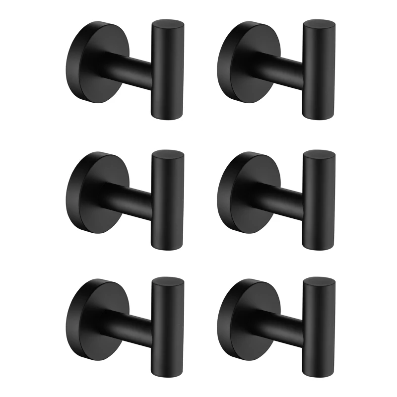 

6 Pack Bathroom Towel Hooks Coat Hooks Shower Kitchen Wall Hooks, Matte Black