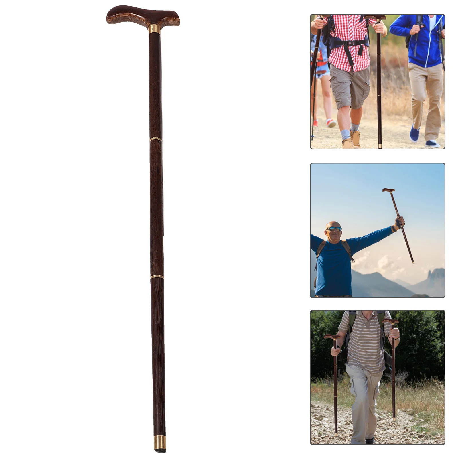 Chicken Wing Wood Three-section Detachable Cane Hiking Walking Sticks Trekking Poles Folding Adjustable Canes Climbing Wand