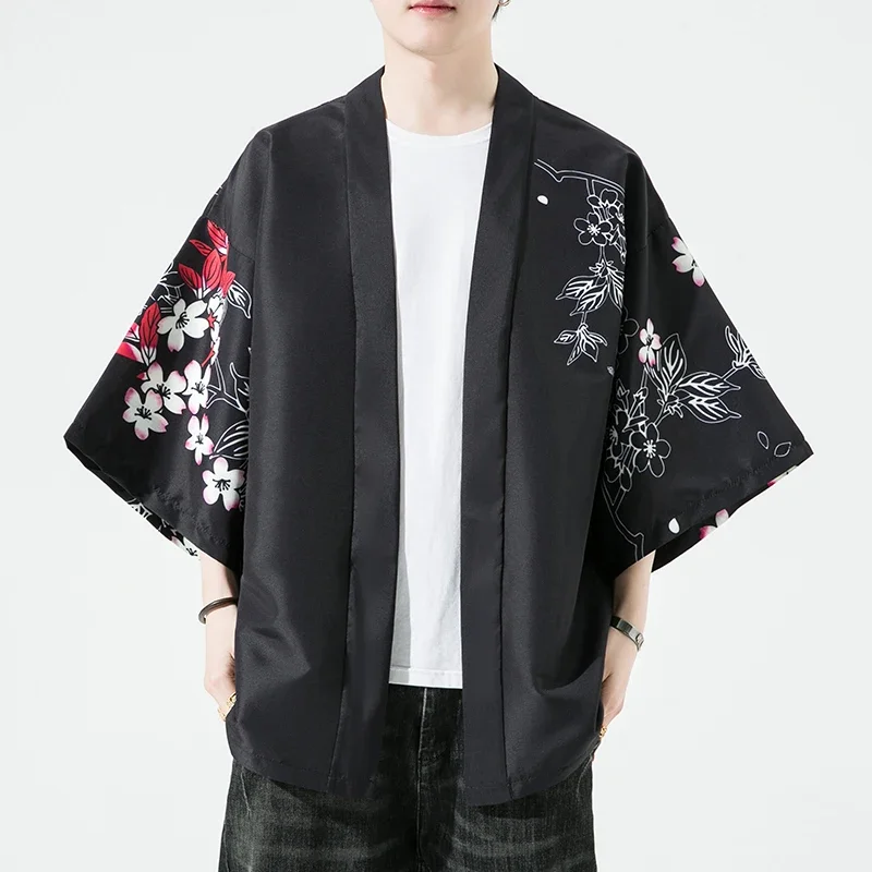 Fashion Men's Clothing Japanese Printed Kimono Jacket Hanbok Chinese Windbreaker Robe Cardigan Oversized Ancient Style Jacket