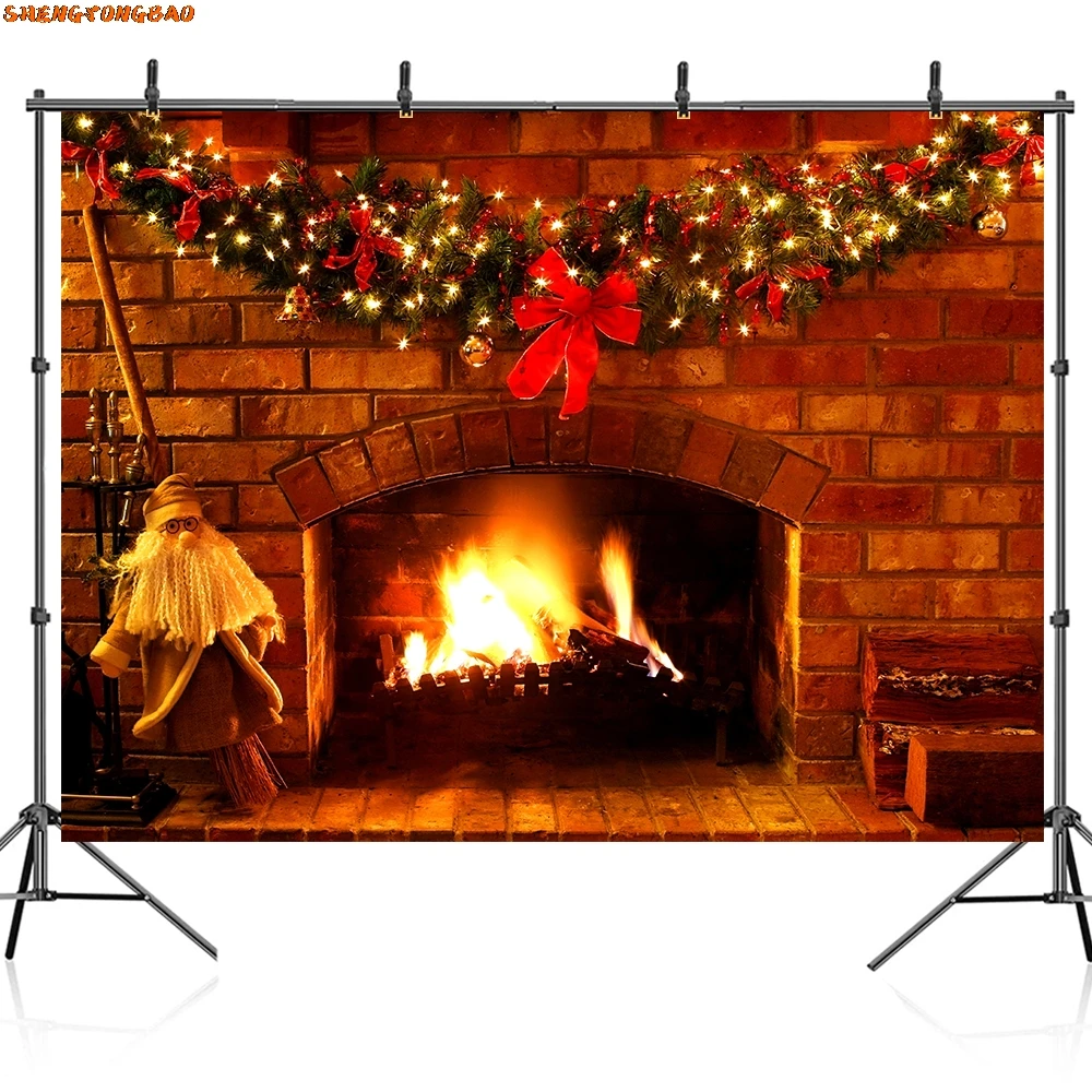 Photography Backdrop Brick Wall Fireplace Wood Fire Burning Flame Baby Portrait Photocall Background for Photo Studio
