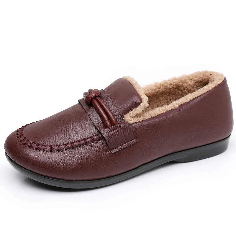 

Winter Women's Loafers Soft Leather Warm Plush Lining Non-slip Flat Sole Casual Indoor Outdoor House Shoes Fashion Cozy Footwear