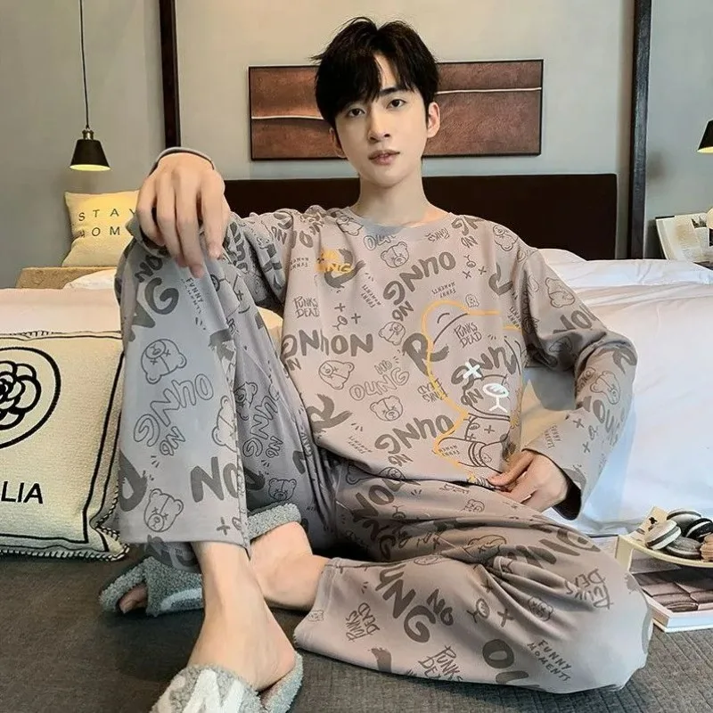 

Pajamas Teen Men's Pajamas Spring and Autumn Long-sleeved Autumn 2024 New Models Can Be Worn Outside Loungewear Handsome Thin