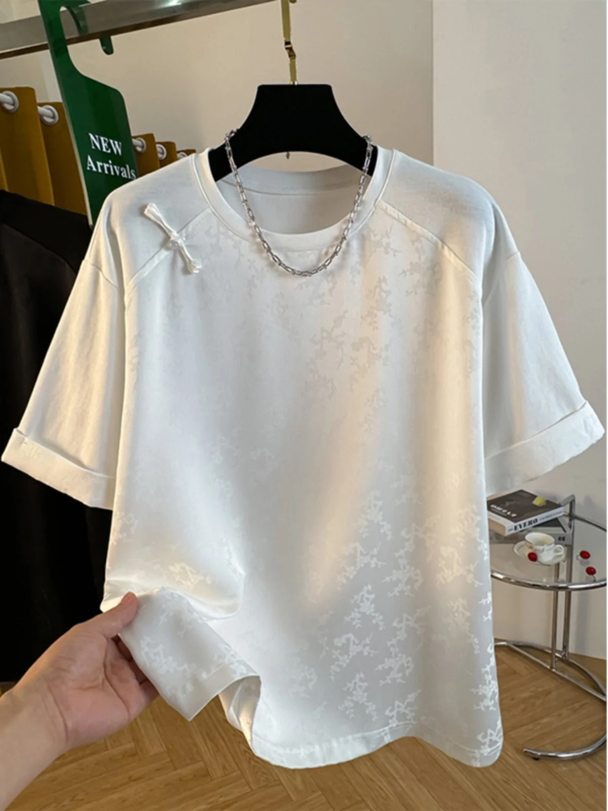 Nueva camiseta china Sle redonda Ne para mujer, camiseta holgada de verano con diseño Sense Satin Patchwork ort Sve Base irt