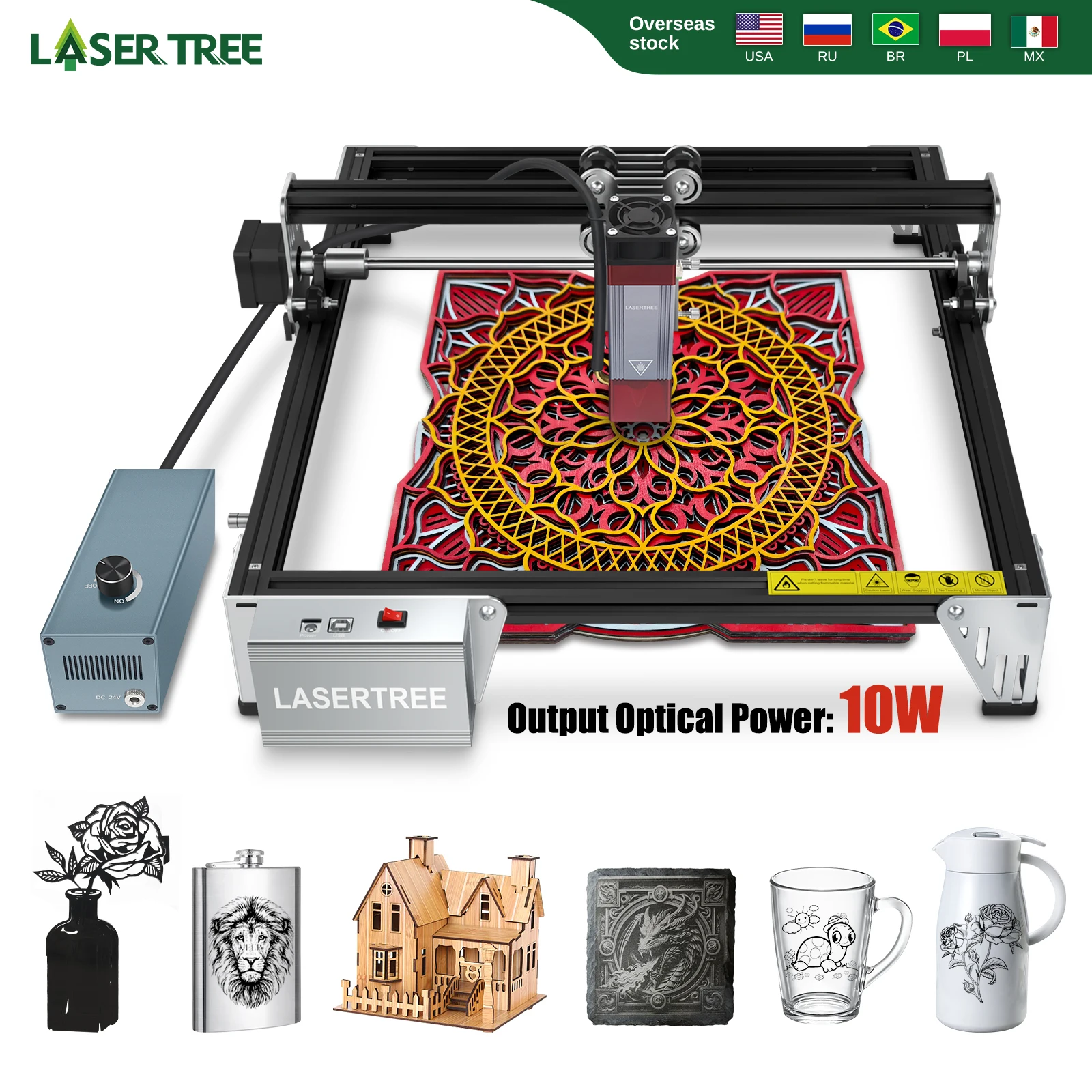 LASER TREE LT-K1 Mini Laser Engraving Machine with 10W Lase Head Laser Engraver Cut TTL Blue Light Laser Module Woodworking Tool