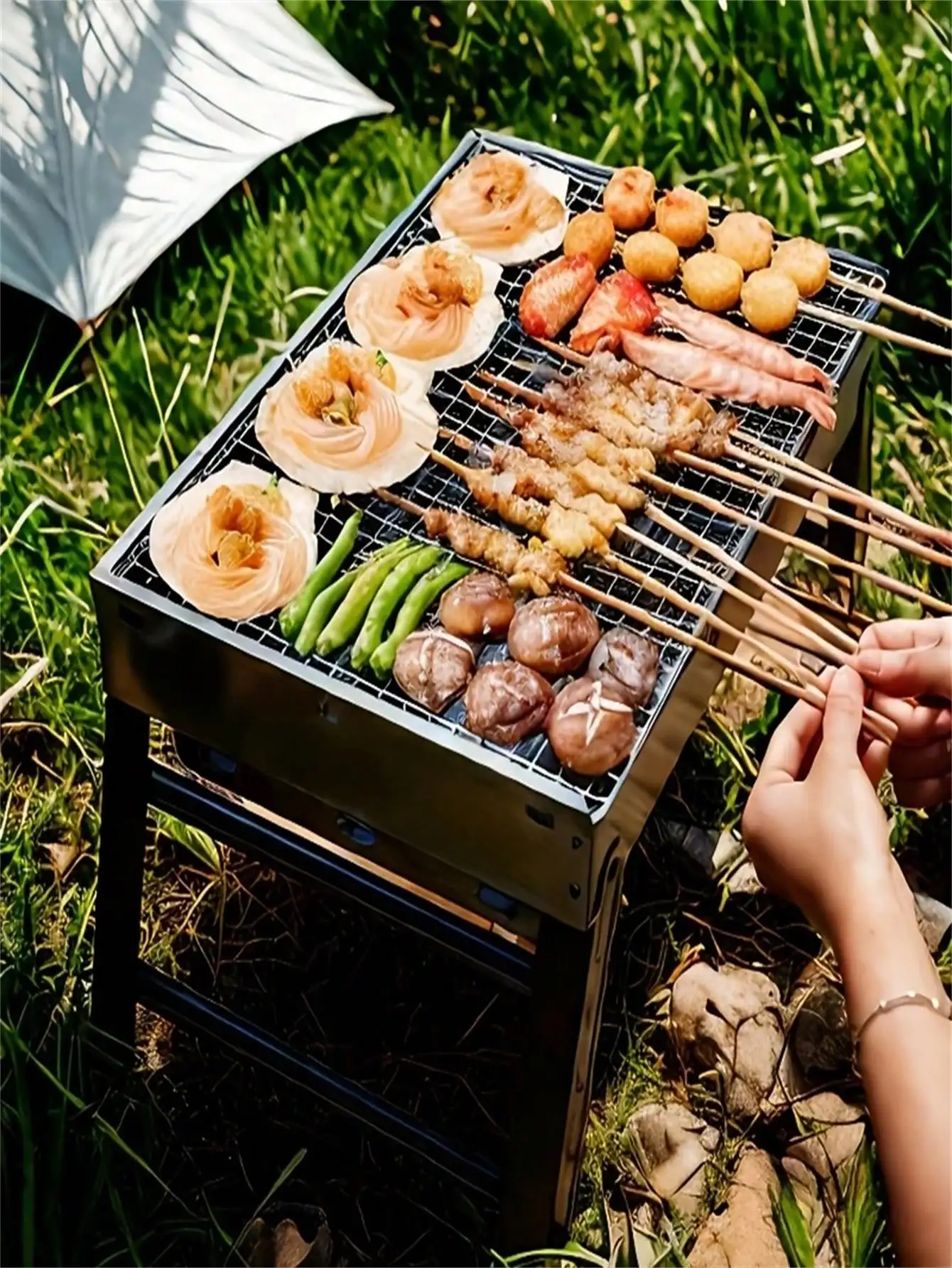 

1 Piece Portable Folding Bbq - Stainless Steel and Charcoal Stove, Easy to Clean and Transport, Suitable for Outdoor Camping, Picnic and Courtyard Party, Camping Stove