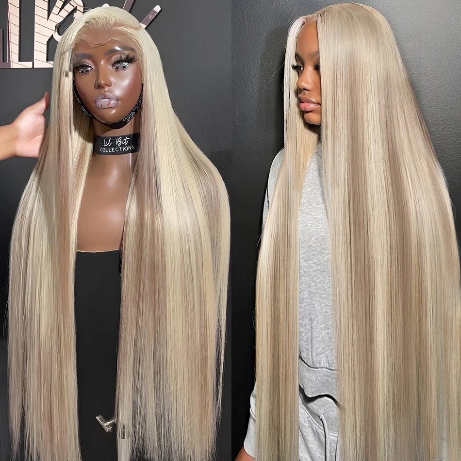 P10/613 Blonde Highlight Straight HD Lace Front Echthaarperücke vorgezupft 13x4 13x6 Lace Frontal Perücken 200 Dichte für Frauen