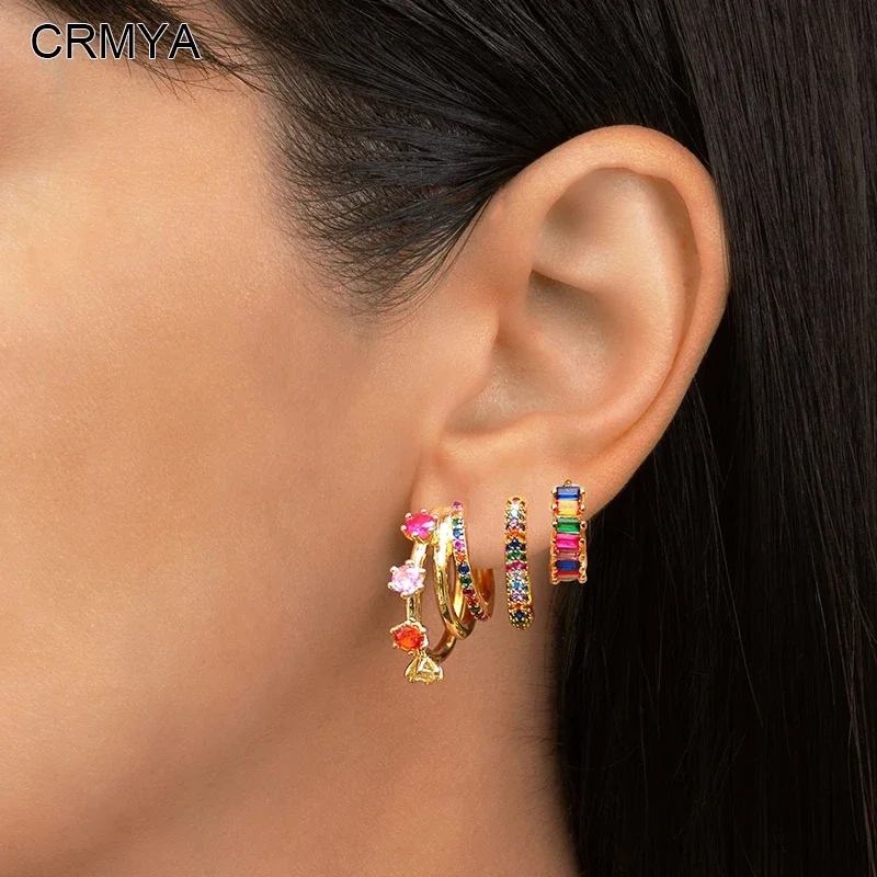 

CRMYA Gold-color Hoop Earrings For Women Fashion Piercing Color Zircon Women's Earrings Set 2023 Jewelry Accessories Wholesale