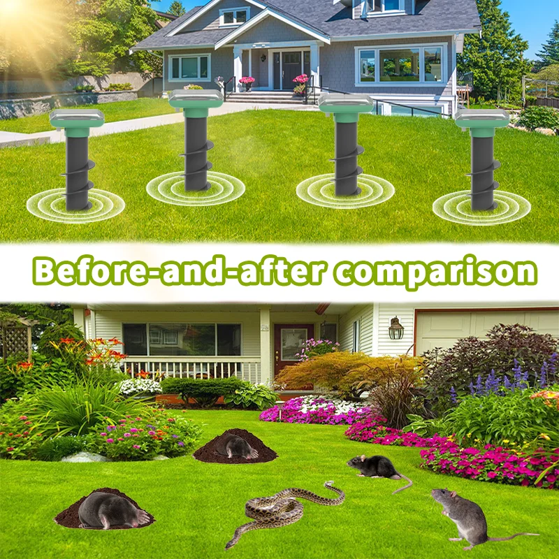 The Outdoor Waterproof Animal Repeller Is Solar-Charged and Works 24 Hours a Day to Repel Moles and Snakes