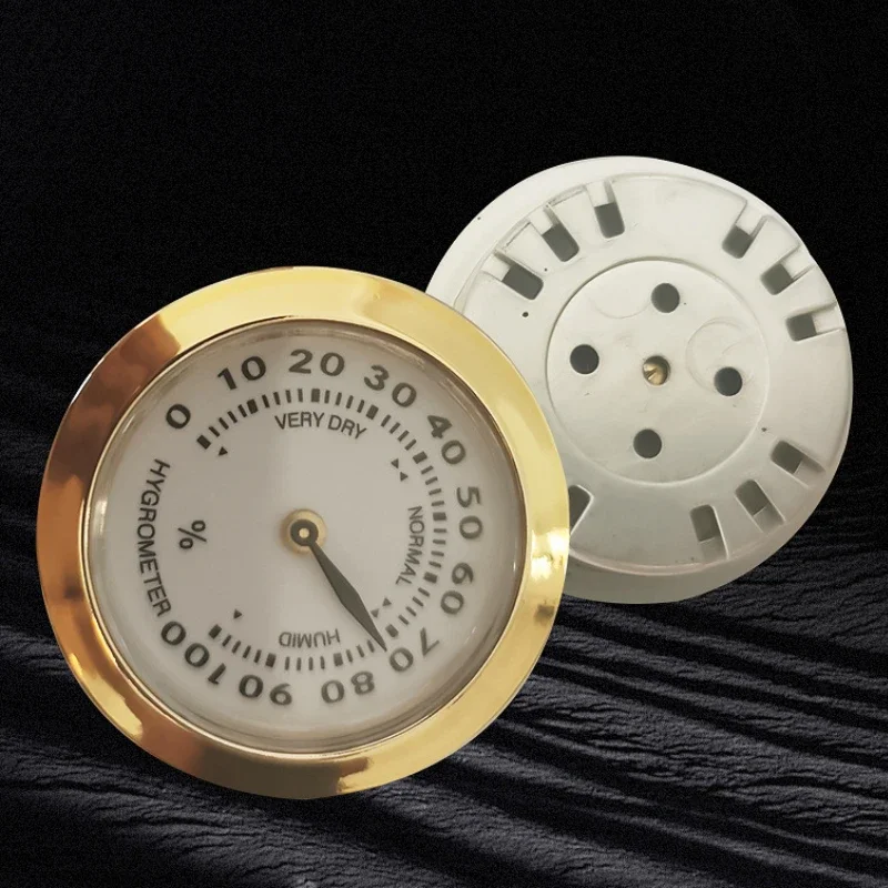 Cigar Box Juggling Moisture-proof Box Direct Pin Embedded 37mm Pointer Mini Gold Silver Thermometer Hygrometer No Need Battery