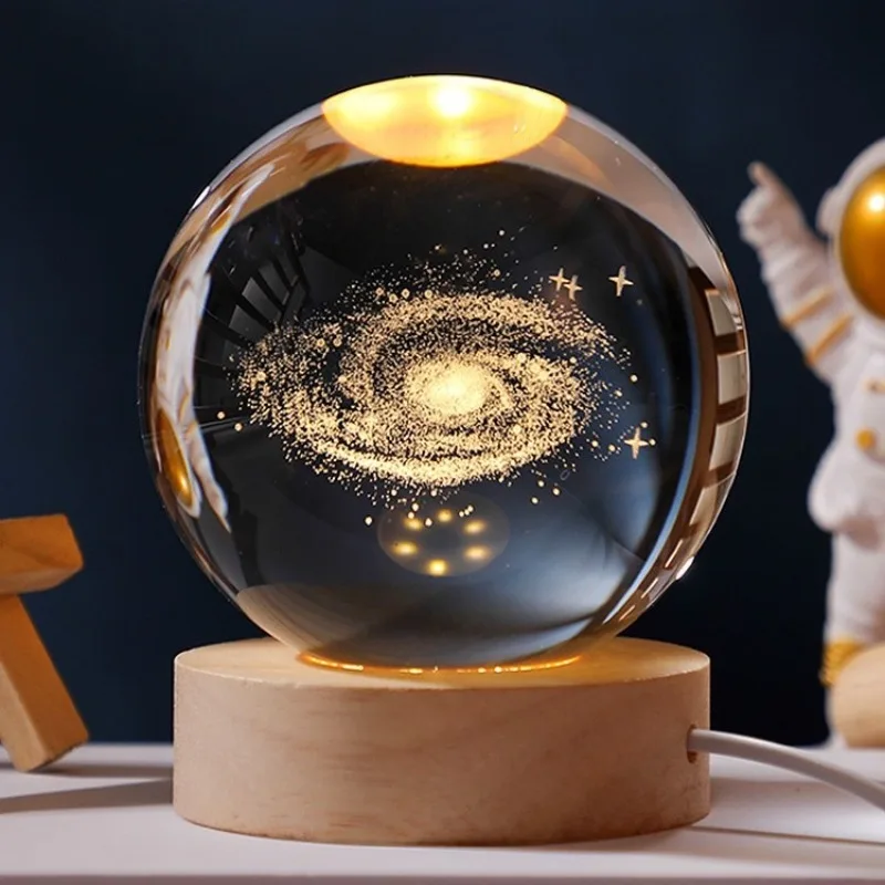 2024 New Mother\'s Day Ball Decoration Astronomy Solar System Planets Moon Astronaut LED Balls Home Snow Glass Globe Decorations