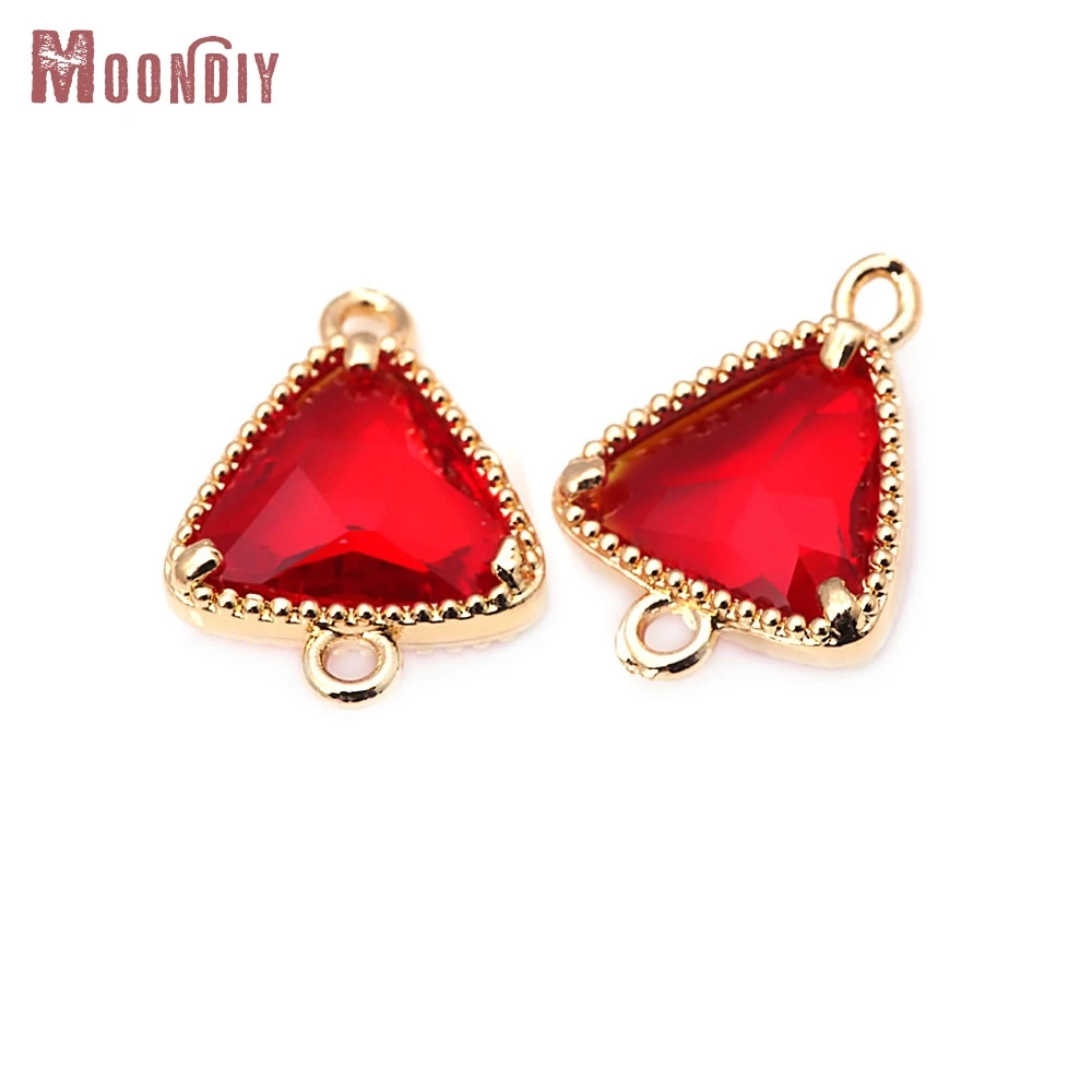 10 قطعة النحاس 18K الذهب اللون النحاس والزجاج 2 ثقوب مثلث الشكل ربط Charms المعلقات قلادة أقراط مجوهرات اكسسوارات