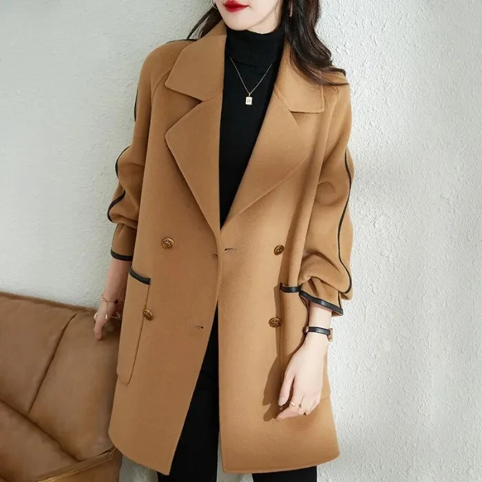 

Double breasted Blends&Wool Jacket For women Autumn winter 2025 Fashion Korean Loose Suit collar Wool Coat Female Casual Outwear