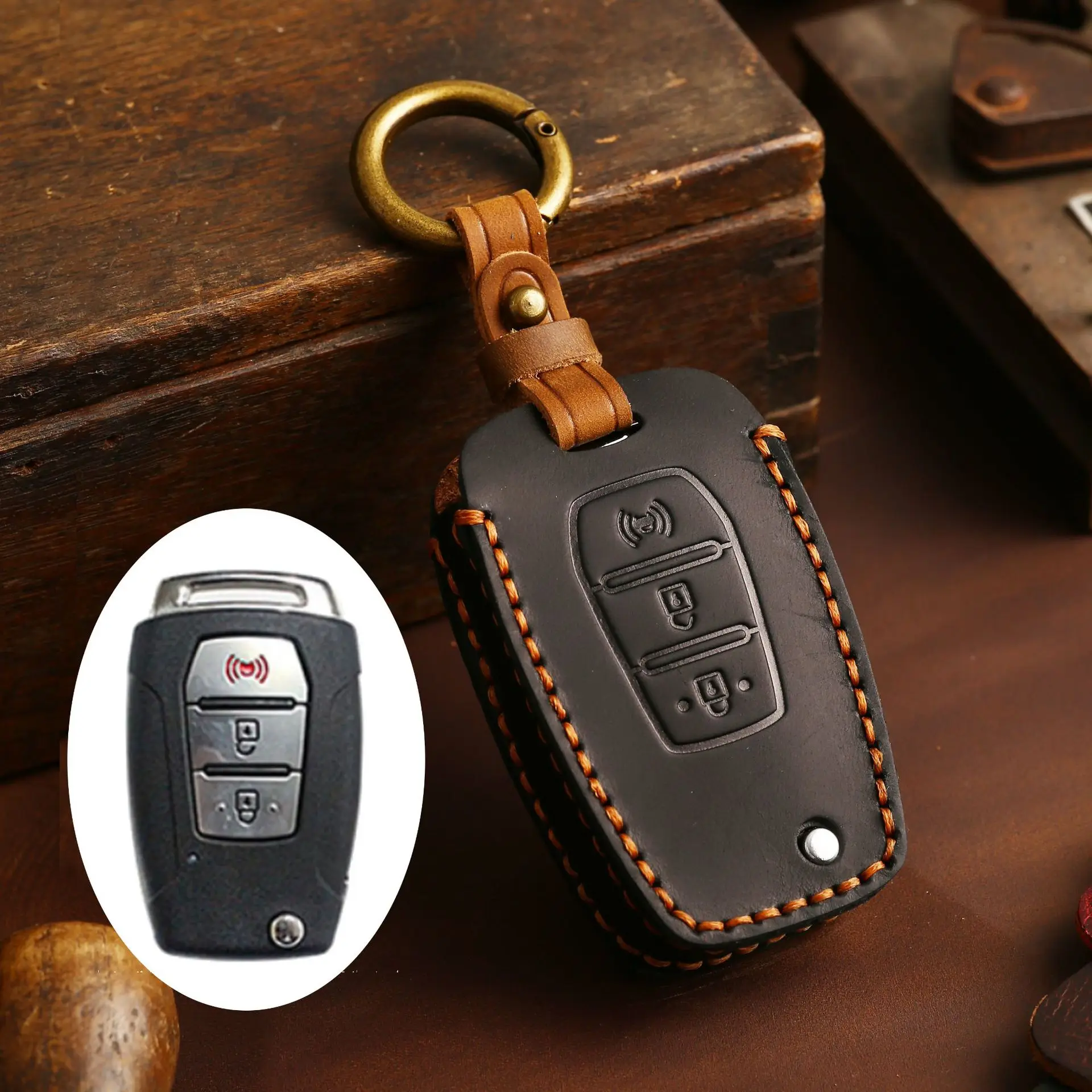 Car Key Case Leather Protector Cover Shell Keychain for SsangYong Kyron 2 Sanka Actyon Korando Tivoli Folding Remote Accessories