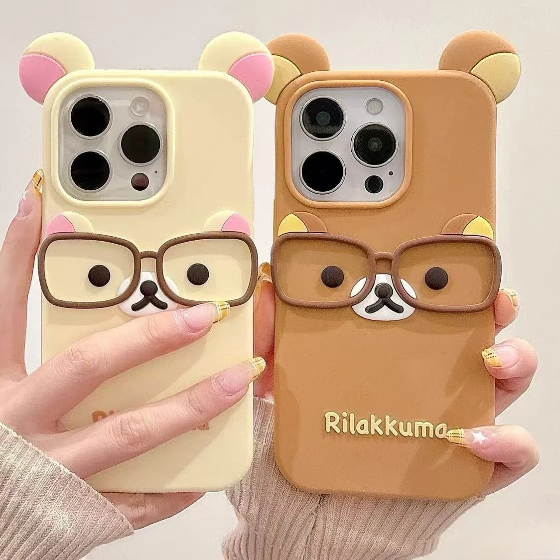 جديد Rilakkuma Bear Wear Glasses جراب هاتف آيفون 16 برو ماكس 15 14 زائد 13 12 برو ماكس لطيف ثلاثية الأبعاد الكرتون لينة غطاء سيليكون