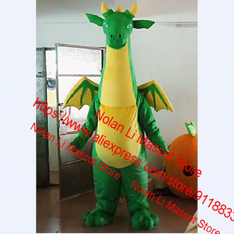 

High-Quality Fur Green Dinosaur Mascot Costume Movie Props Show Walk Cartoon Suit Role Play Adult Size Hristmas Gift 199