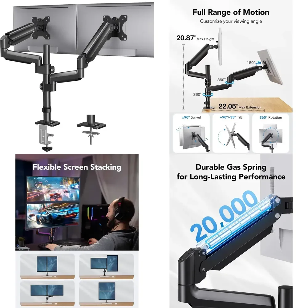 13''-32'' Metal Dual Mon-itor Arm Rise Stand for Desktop Standing Desk