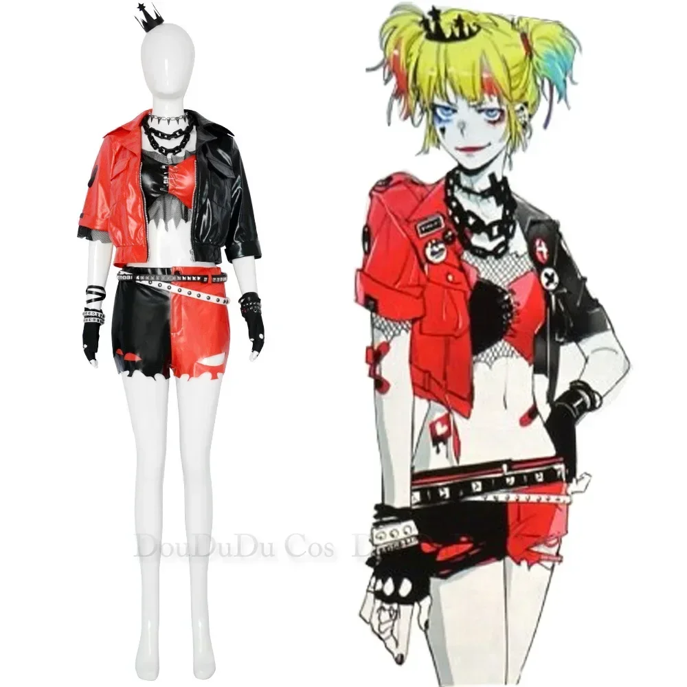 Punk style Harleen Quinzel Adult Women Suicide Cosplay Costume Squad Quinn Monster Femme Jacket Pants Girls Party Clothes Gloves