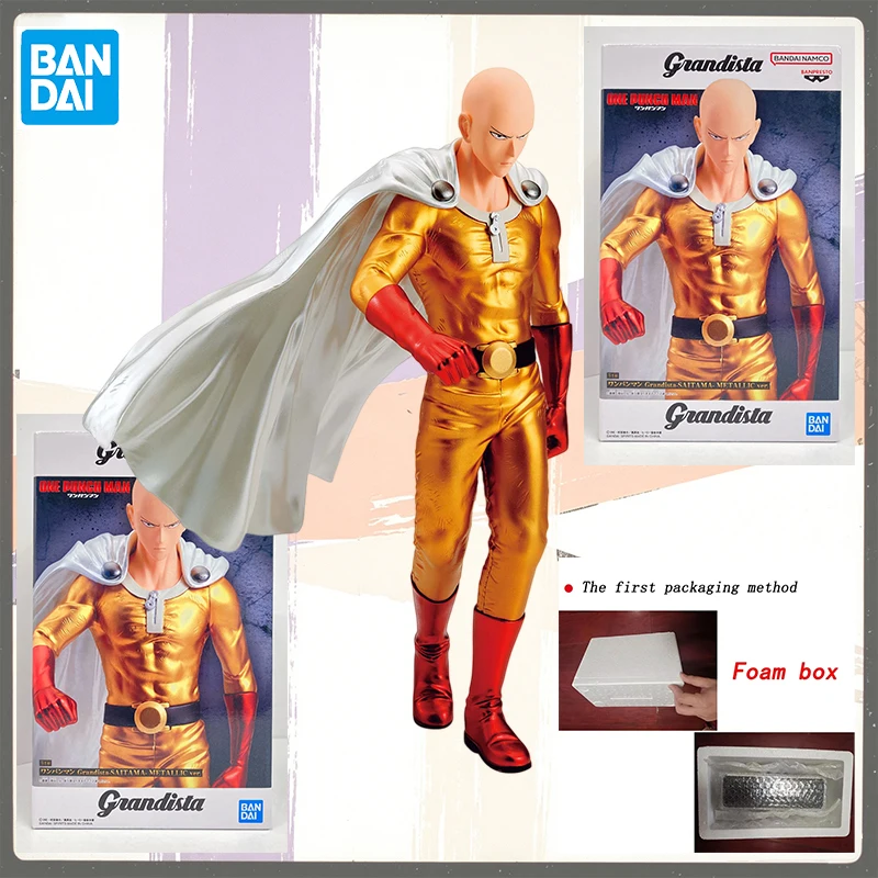 En stock, figura de anime original de Banpresto, One Punch Man Saitama, versión metálica, Grandista, modelo de juguete, regalos.