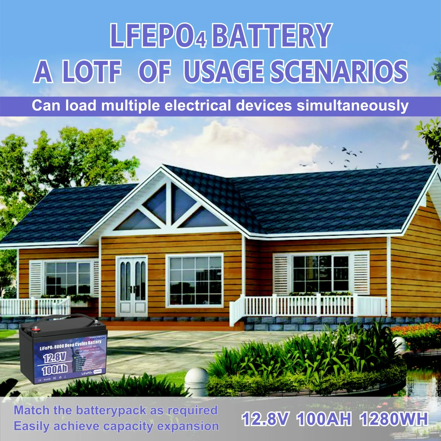 VEMDIA 12V 100Ah LiFePO4 Battery Built-in Intelligent BMS for RV Solar Marine Trolling  Motor  Backup Power