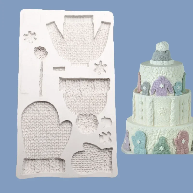 A Christmas Knitting Hat Gloves Sweater Silicone Cake Mold DIY Handmade Cookies Chocolate Mould Pastry Baking Decorating Tool