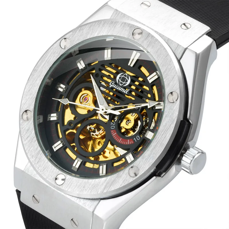 

New *Men’s Automatic Mechanical Watch Skeleton Dial Silicone Strap Fashion Business Wristwatch