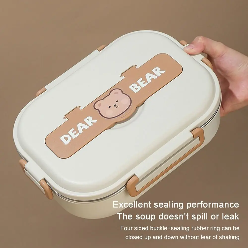 

Ланч-бокс из нержавеющей стали Cute Bear 304, 4/5 сеток, столовые приборы и миска, коробка для бенто, портативный контейнер для еды, горячая и холодная еда